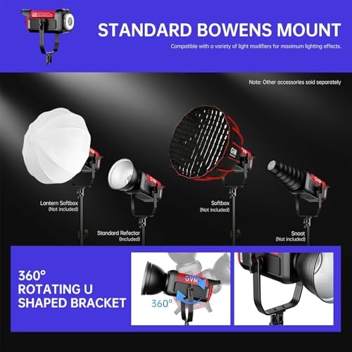 GVM 300C RGB Video Light  300W Studio Light 2000K 10000K 48 200 Lux  1m with Reflector Photography Lighting with Bowens Mount & DMX Control  Studio Light for Film Recording 16 Lighting Effects