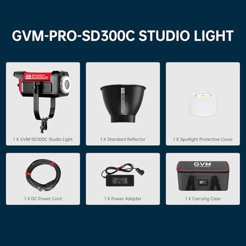 GVM 300C RGB Video Light  300W Studio Light 2000K 10000K 48 200 Lux  1m with Reflector Photography Lighting with Bowens Mount & DMX Control  Studio Light for Film Recording 16 Lighting Effects