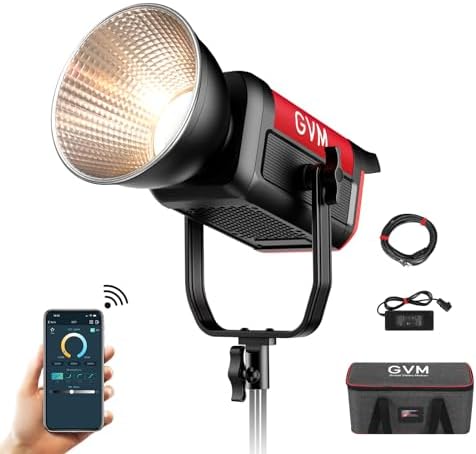 GVM 300C RGB Video Light  300W Studio Light 2000K 10000K 48 200 Lux  1m with Reflector Photography Lighting with Bowens Mount & DMX Control  Studio Light for Film Recording 16 Lighting Effects