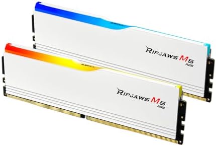 G SKILL Ripjaws M5 RGB Series DDR5 RAM  Intel XMP 3 0 & AMD Expo  32GB  2x16GB  5200MT/s CL40 40 40 83 1 10V Desktop Computer Memory U DIMM   Matte White  F5 5200J4040A16GX2 RM5RW 