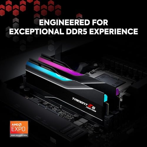 G.SKILL Trident Z5 Neo RGB Series (AMD Expo) DDR5 RAM 96GB (2X 48GB) 6000MT/s CL26-36-36-96 1.45V Memoria de computadora de escritorio U-DIMM - Negro (F5-6000J2636H48GX2-TZ5NR)