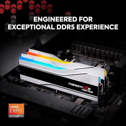 G SKILL Trident Z5 Neo RGB Series DDR5 RAM  AMD Expo  64GB  2x32GB  6000MT/s CL30 36 36 96 1 40V Desktop Computer Memory U DIMM   Matte White  F5 6000J3036G32GX2 TZ5NRW