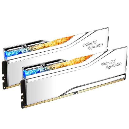 G SKILL Trident Z5 Royal Neo Series  AMD Expo  DDR5 RAM 32GB  2x16GB  6000MT/s CL28 36 36 96 1 40V Desktop Computer Memory UDIMM   Silver  F5 6000J2836G16GX2 TR5NS 