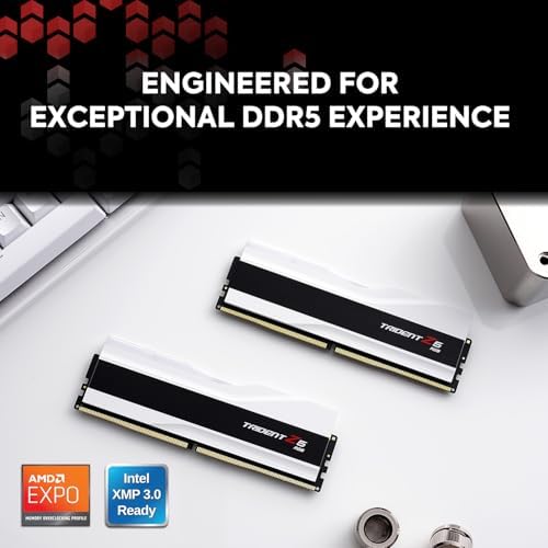 G SKILL Trident Z5 RGB Series DDR5 RAM  Intel XMP 3 0 & AMD Expo  32GB  2x16GB  6000MT/s CL36 36 36 96 1 35V Desktop Computer Memory U DIMM   Matte White  F5 6000J3636F16GX2 TZ5RW 