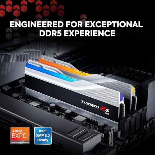 G SKILL Trident Z5 RGB Series DDR5 RAM  Intel XMP 3 0 & AMD Expo  32GB  2x16GB  6000MT/s CL36 36 36 96 1 35V Desktop Computer Memory U DIMM   Matte White  F5 6000J3636F16GX2 TZ5RW 