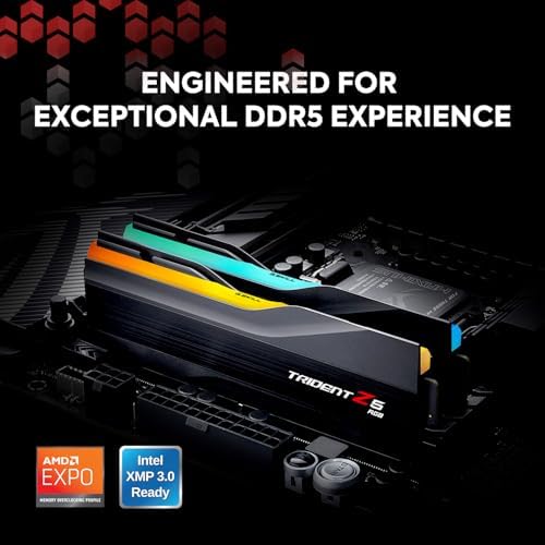 G SKILL Trident Z5 RGB Series DDR5 RAM  Intel XMP 3 0 & AMD Expo  32GB  2x16GB  6000MT/s CL36 36 36 96 1 35V Desktop Computer Memory U DIMM   Matte Black  F5 6000J3636F16GA2 TZ5RK 