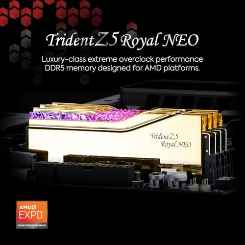 G SKILL Trident Z5 Royal Neo Series DDR5 RAM  AMD Expo  32GB  2x16GB  6000MT/s CL28 36 36 96 1 40V Desktop Computer Memory U DIMM   Gold  F5 6000J2836G16GX2 TR5NG 