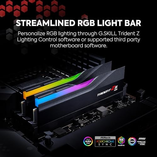 G SKILL Trident Z5 RGB Series DDR5 RAM  Intel XMP 3 0  64GB  2x32GB  6800MT/s CL34 45 45 108 1 40V Desktop Computer Memory U DIMM   Matte Black  F5 6800J3445G32GX2 TZ5RK
