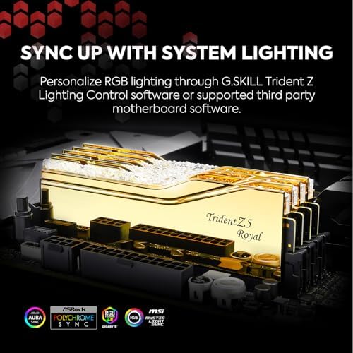 G SKILL Trident Z5 Royal Series DDR5 RAM  Intel XMP 3 0  32GB  2x16GB  6400MT/s CL30 39 39 102 1 40V Desktop Computer Memory U DIMM   Gold  F5 6400J3039G16GX2 TR5G 