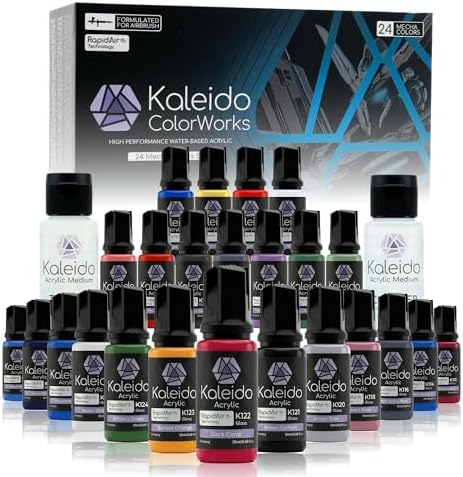 Gaahleri Kaleido Mecha 24 Color Set   Water Based Acrylic Airbrush Paint Kit for Scale Models  Gundam  Gunpla Mecha Cars & Miniatures   Pre Thinned  High Gloss  Fast Drying  with Thinner & Cleaner
