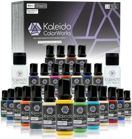 Gaahleri Kaleido Mecha 24 Color Set   Water Based Acrylic Airbrush Paint Kit for Scale Models  Gundam  Gunpla Mecha Cars & Miniatures   Pre Thinned  High Gloss  Fast Drying  with Thinner & Cleaner