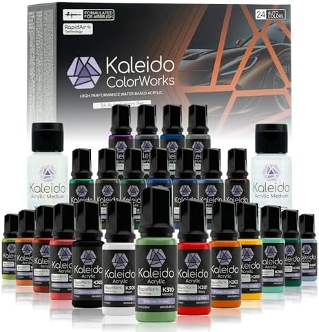 Gaahleri Kaleido Mecha 24 Color Set   Water Based Acrylic Airbrush Paint Kit for Scale Models  Gundam  Gunpla Mecha Cars & Miniatures   Pre Thinned  High Gloss  Fast Drying  with Thinner & Cleaner