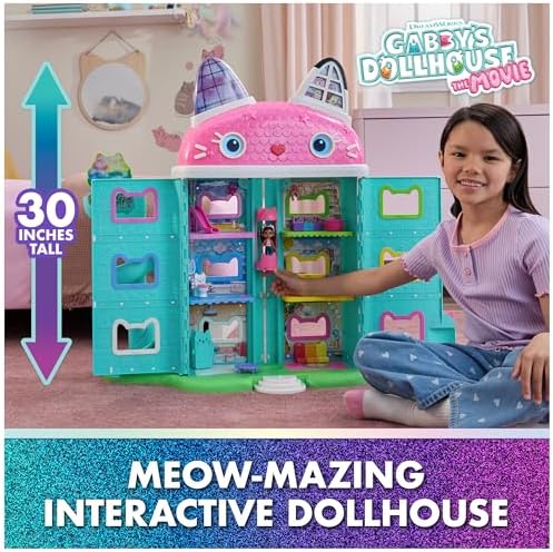 Gabbys Dollhouse  The Movie  Meow Mazing Interactive Dollhouse  7 Rooms  LCD Screen Eyes  Figures  Sound FX  Kids Toys for Girls & Boys Ages 3 and Up