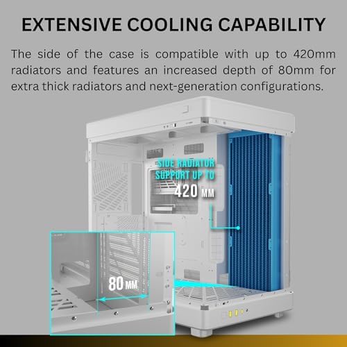 Gamdias Caja de Computadora RGB de Vidrio Templado Blanco para Juegos, Posición Vertical y Horizontal de 2 Maneras y Caja de Computadora de Apertura Táctil con 3 Ventiladores ARGB Integrados, Soporte
