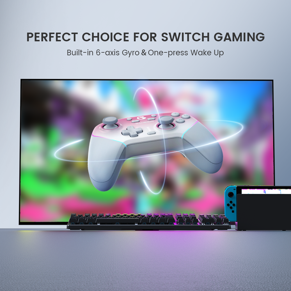 GameSir Super Nova Multi platform Wireless Gaming Controller for PC/Switch/iOS/Android with Smart Auto Start Stop Charging Dock Whipped Pink Version 