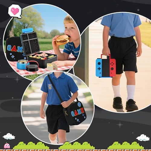 Game Lunch Box for Kids with Thermo 9oz Wide Mouth Stainless Food Jar and Insulated Lunch Bag Leakproof Lunch Box Set for Travel School