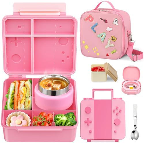 Game Lunch Box for Kids with Thermo 9oz Wide Mouth Stainless Food Jar and Insulated Lunch Bag Leakproof Lunch Box Set for Travel School
