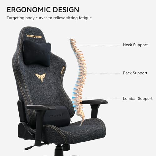 Gaming Chair 4D Adjustable Armrests   170  Reclining & 320lb Capacity  High Back Ergonomic Computer Chair with Lumbar Support  Fabric Office Chair for Adults  Black 