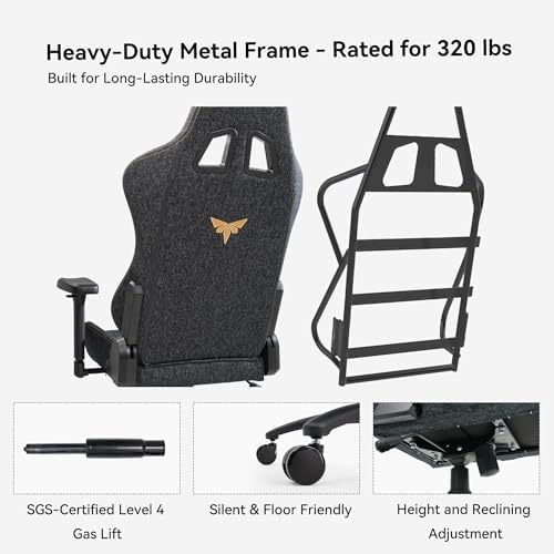 Gaming Chair 4D Adjustable Armrests   170  Reclining & 320lb Capacity  High Back Ergonomic Computer Chair with Lumbar Support  Fabric Office Chair for Adults  Black 