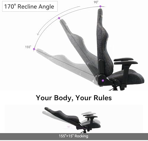 Gaming Chair 4D Adjustable Armrests   170  Reclining & 320lb Capacity  High Back Ergonomic Computer Chair with Lumbar Support  Fabric Office Chair for Adults  Black 