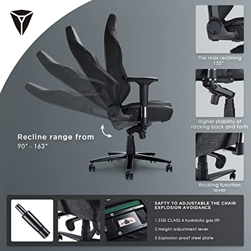 Gaming Chair Ergonomic PC Game Chair  Lumbar Support Headrest 4D Armrests Computer Chair  Big and Tall Comfortable  Fabric Grey  Regular