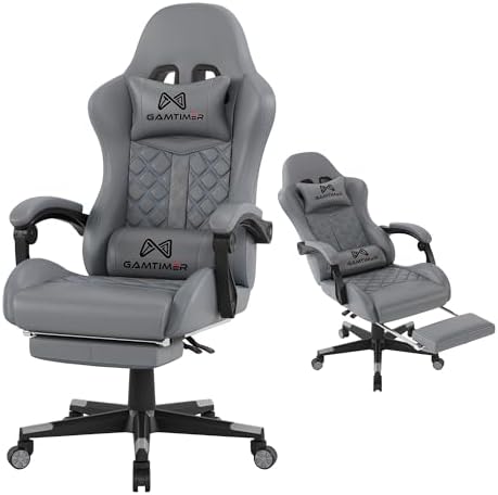 Gaming Chair  400 lbs Adult Chair  High Back Computer Chair with Footrest and Linked Armrests  Office Video Game Chair with Lumbar Support  Grey 