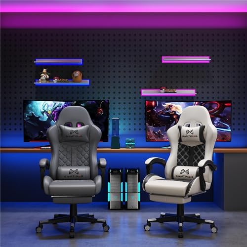 Gaming Chair  400 lbs Adult Chair  High Back Computer Chair with Footrest and Linked Armrests  Office Video Game Chair with Lumbar Support  Grey 