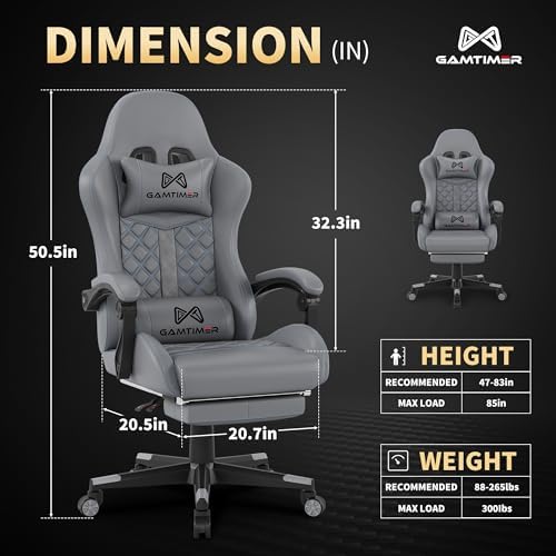 Gaming Chair  400 lbs Adult Chair  High Back Computer Chair with Footrest and Linked Armrests  Office Video Game Chair with Lumbar Support  Grey 