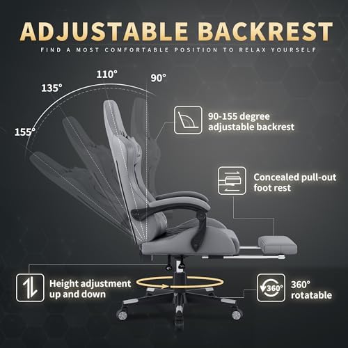 Gaming Chair  400 lbs Adult Chair  High Back Computer Chair with Footrest and Linked Armrests  Office Video Game Chair with Lumbar Support  Grey 