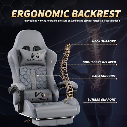Gaming Chair  400 lbs Adult Chair  High Back Computer Chair with Footrest and Linked Armrests  Office Video Game Chair with Lumbar Support  Grey 