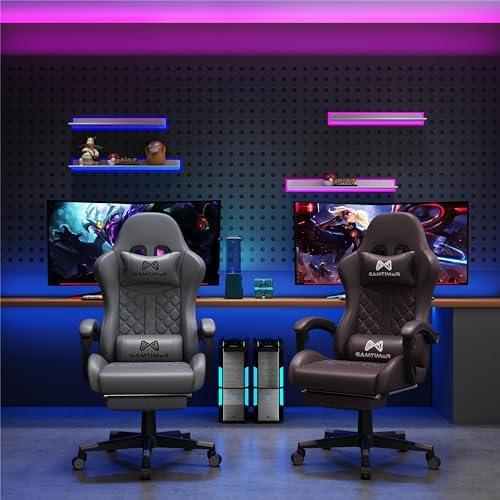 Gaming Chair  400 lbs Adult Chair  High Back Computer Chair with Footrest and Linked Armrests  Office Video Game Chair with Lumbar Support  Grey 