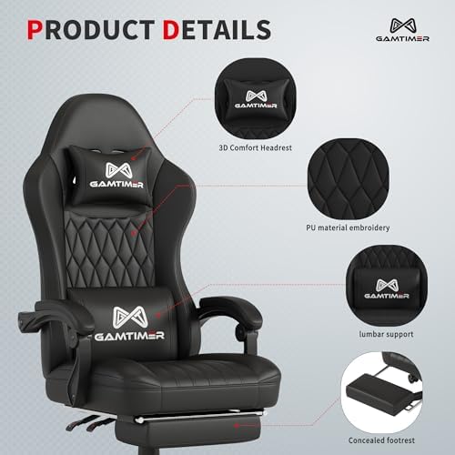 Gaming Chair  400 lbs Adult Chair  High Back Computer Chair with Footrest and Linked Armrests  Office Video Game Chair with Lumbar Support  Grey 