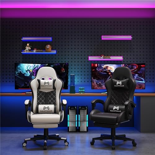 Gaming Chair  400 lbs Adult Chair  High Back Computer Chair with Footrest and Linked Armrests  Office Video Game Chair with Lumbar Support  Grey 