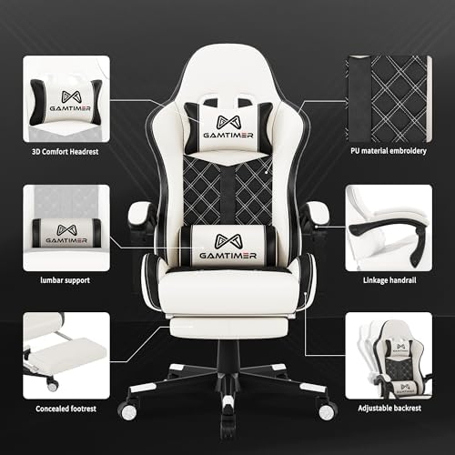 Gaming Chair  400 lbs Adult Chair  High Back Computer Chair with Footrest and Linked Armrests  Office Video Game Chair with Lumbar Support  Grey 