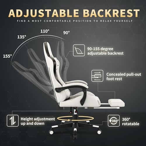 Gaming Chair  400 lbs Adult Chair  High Back Computer Chair with Footrest and Linked Armrests  Office Video Game Chair with Lumbar Support  Grey 