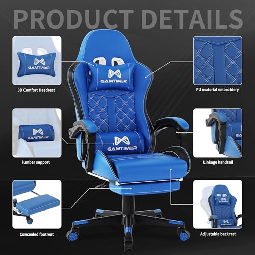 Gaming Chair  400 lbs Adult Chair  High Back Computer Chair with Footrest and Linked Armrests  Office Video Game Chair with Lumbar Support  Grey 
