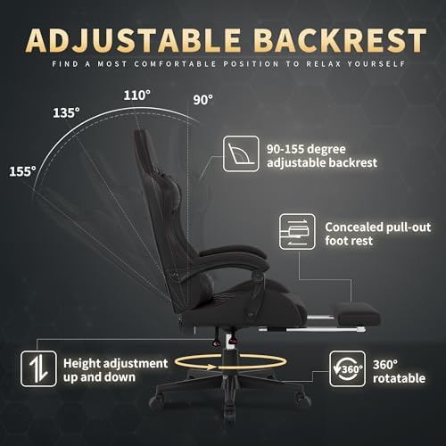 Gaming Chair  400 lbs Adult Chair  High Back Computer Chair with Footrest and Linked Armrests  Office Video Game Chair with Lumbar Support  Grey 