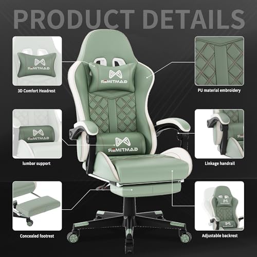 Gaming Chair  400 lbs Adult Chair  High Back Computer Chair with Footrest and Linked Armrests  Office Video Game Chair with Lumbar Support  Grey 