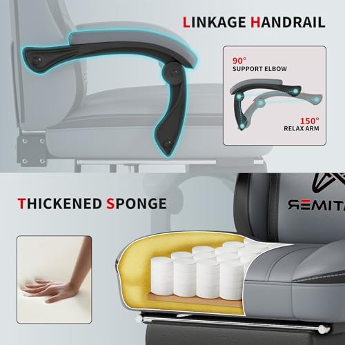 Gaming Chair  400 lbs Adult Chair  High Back Computer Chair with Footrest and Linked Armrests  Office Video Game Chair with Lumbar Support  Grey 