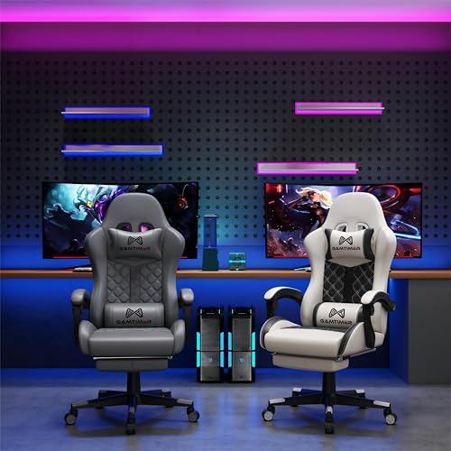 Gaming Chair  400 lbs Adult Chair  High Back Computer Chair with Footrest and Linked Armrests  Office Video Game Chair with Lumbar Support  Grey 