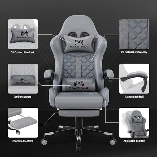Gaming Chair  400 lbs Adult Chair  High Back Computer Chair with Footrest and Linked Armrests  Office Video Game Chair with Lumbar Support  Grey 