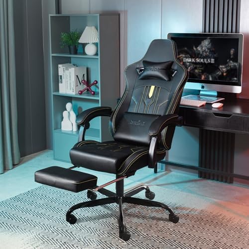 Gaming Chair with Footrest Ergonomic Computer Chair Massage Lumbar Cushion  Racing Video Game Chair Adjustable Rocker Recliner Executive Office Desk Chair Pu Leather for Adults