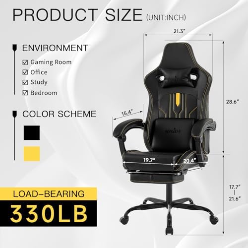 Gaming Chair with Footrest Ergonomic Computer Chair Massage Lumbar Cushion  Racing Video Game Chair Adjustable Rocker Recliner Executive Office Desk Chair Pu Leather for Adults