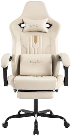 Gaming Chair with Footrest Ergonomic Computer Chair Massage Lumbar Cushion  Racing Video Game Chair Adjustable Rocker Recliner Executive Office Desk Chair Pu Leather for Adults