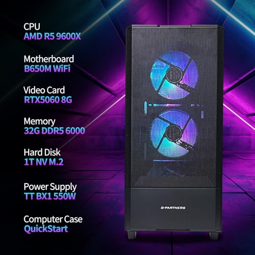 Gaming Desktop PC   AMD R5 9600X GeForce RTX 5060 8GB  32GB DDR5 6000 RAM 1TB NVMe SSD 240mm Water Cooling&7 ARGB Fans  Prebuilt Gaming Computer