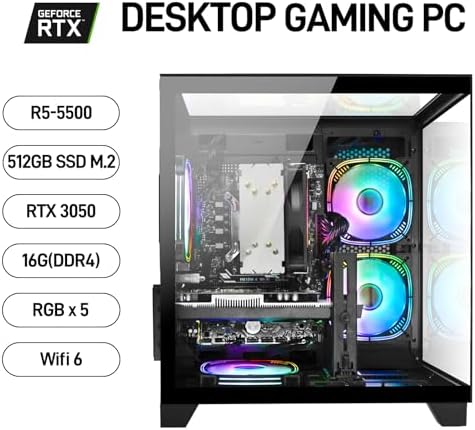 Gaming Desktop PC   GeForce RTX 3050 8GB  Ryzen 5 5500  16GB DDR4 RAM  512GB NVMe SSD  Prebuilt Computer Tower PC for Gaming  Streaming  Editing  Home & Office