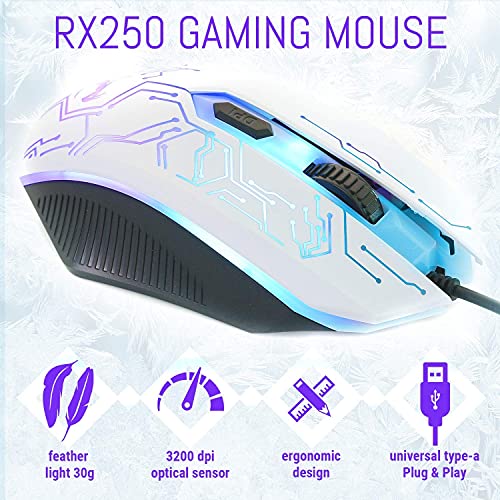 Gaming Keyboard and Mouse and Gaming Headset & Mouse Pad  Wired LED RGB Backlight Bundle for PC Gamers Users   4 in 1 White Edition Hornet RX 250