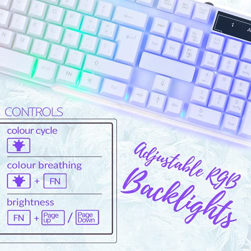 Gaming Keyboard and Mouse and Gaming Headset & Mouse Pad  Wired LED RGB Backlight Bundle for PC Gamers Users   4 in 1 White Edition Hornet RX 250