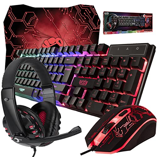 Gaming Keyboard and Mouse and Gaming Headset & Mouse Pad  Wired LED RGB Backlight Bundle for PC Gamers Users   4 in 1 White Edition Hornet RX 250