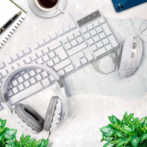 Gaming Keyboard and Mouse and Gaming Headset & Mouse Pad  Wired LED RGB Backlight Bundle for PC Gamers Users   4 in 1 White Edition Hornet RX 250